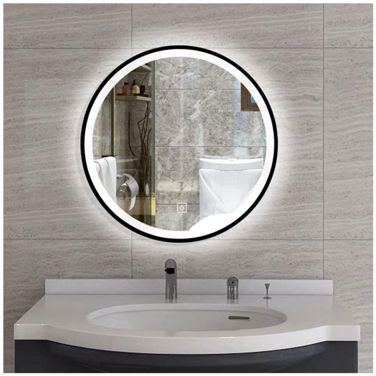 Ivy Bronx 19.7”Round Mirror For Bathroom, Led Black Circle Wall Mirror